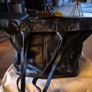 Black Leather Tote Shoulder Bag